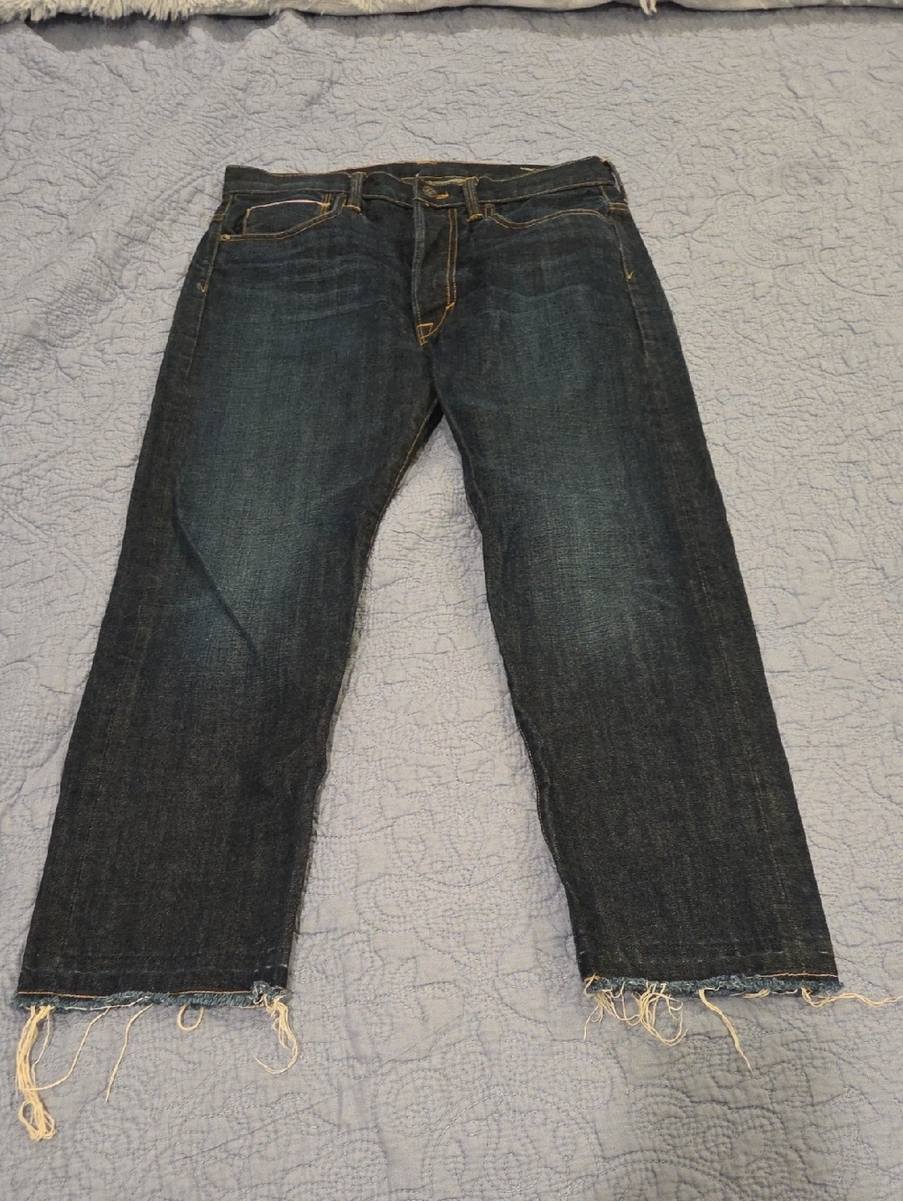 Vince Selvedge Japanese Denim Jeans Women 27 Dark Blue Slouch Raw Hem Button Fly